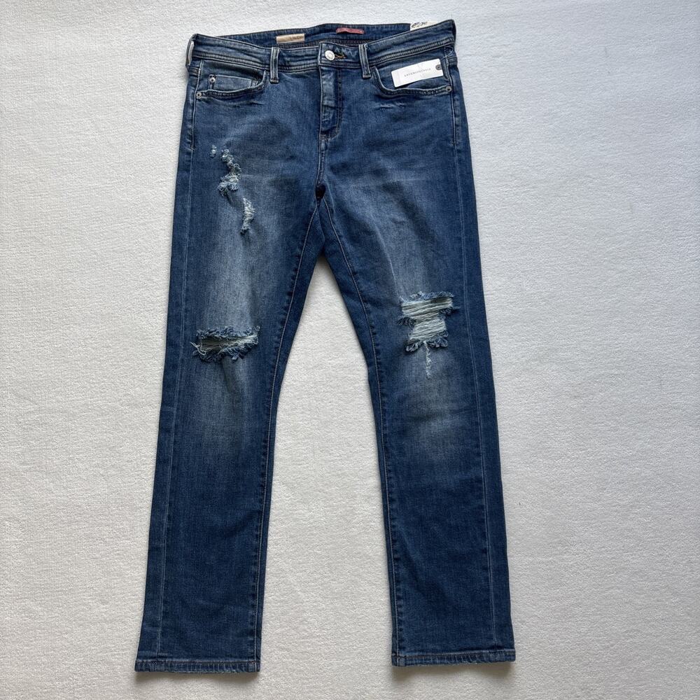 NWT New Pilcro Slim Boyfriend Crop Jeans Women 28 Blue Distressed Anthropologie